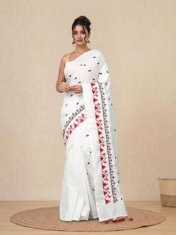 CHARUKRITI - White Ethnic Motifs Cotton Soft Saree