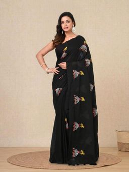 CHARUKRITI - Black Ethnic Motifs Cotton Soft Saree