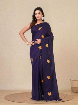 CHARUKRITI - Purple Leaf Motifs Cotton Soft Saree