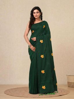 CHARUKRITI - Green Leaf Motifs Cotton Soft Saree