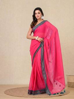 CHARUKRITI - Pink Woven Mulmul Soft Saree