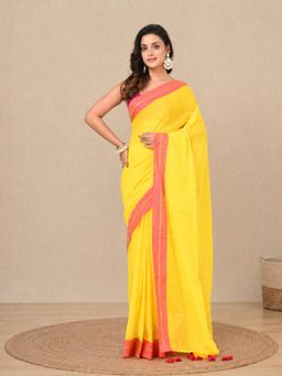 CHARUKRITI - Yellow Woven Mulmul Soft Saree