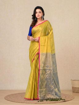 CHARUKRITI - Lemon Yellow Solid Tissue Soft Saree