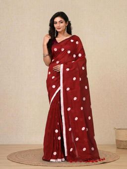 CHARUKRITI - Red Polka Dots Cotton Soft Saree