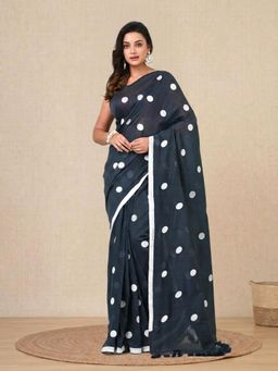 CHARUKRITI - Grey Polka Dots Cotton Soft Saree