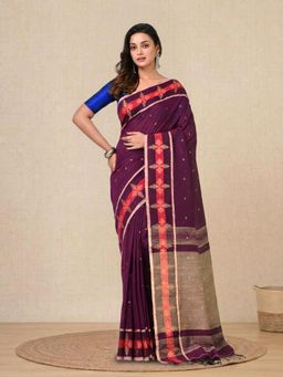 CHARUKRITI - Purple Ethnic Motifs Cotton Handspun Soft Saree