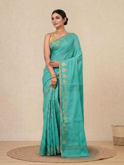 CHARUKRITI - Green Heart Motifs Cotton Handspun Soft Saree