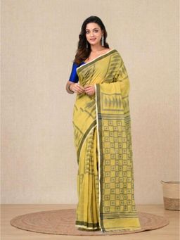 CHARUKRITI - Yellow Printed Pattern Cotton Handspun Soft Saree