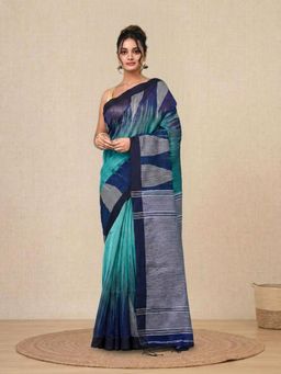 CHARUKRITI - Sea Green Woven Cotton Handspun Soft Saree