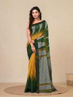 CHARUKRITI - Mustard Woven Cotton Handspun Soft Saree