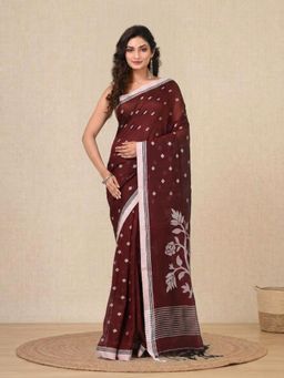CHARUKRITI - Maroon Floral Motifs Cotton Soft Saree