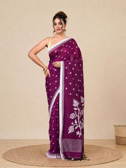 CHARUKRITI - Purple Floral Motifs Cotton Soft Saree