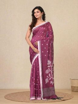 CHARUKRITI - Pink Floral Motifs Cotton Soft Saree