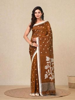 CHARUKRITI - Mustard Floral Motifs Cotton Soft Saree