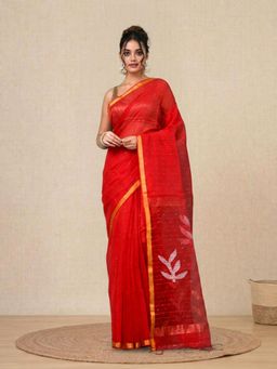 CHARUKRITI - Red Sequin Work Resham Silk Soft Saree