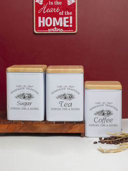 Voncasa - Coffee, Tea & Sugar Metal Jar Set of 3, Square (1600 ml)