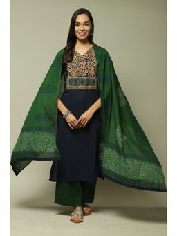 Biba - Blue Cotton Unstitched Suit (Set of 3)