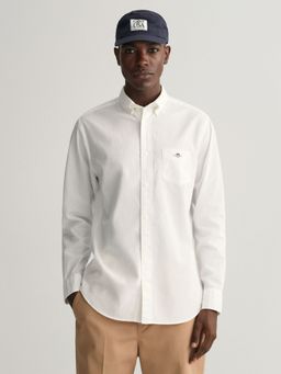 GANT - Men White Solid Regular Cotton Linen Shirt