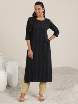 Libas - Black Embroidered Straight Kurta