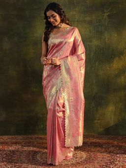 Libas - Pink Embellished/Sequined Saree with Unstitched Blouse