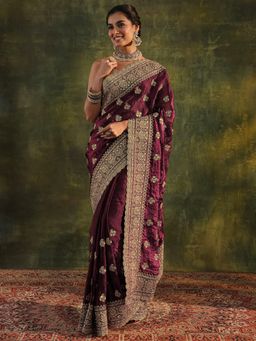 Libas Art - Magenta Embellished/Sequined Saree with Unstitched Blouse