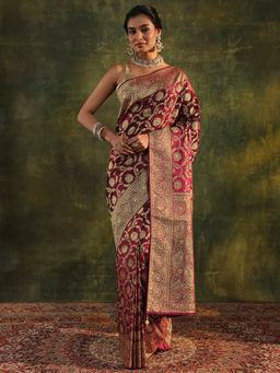Libas Art - Maroon Embellished/Sequined Saree with Unstitched Blouse