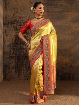 Libas Art - Mustard Embellished/Sequined Saree with Unstitched Blouse