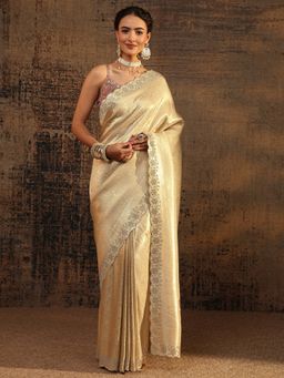 Libas - Gold Embellished/Sequined Saree with Unstitched Blouse