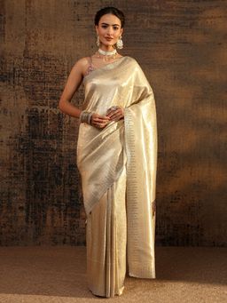 Libas - Gold Embellished/Sequined Saree with Unstitched Blouse