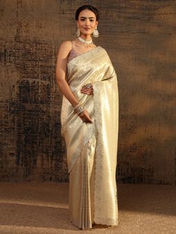Libas - Gold Embellished/Sequined Saree with Unstitched Blouse