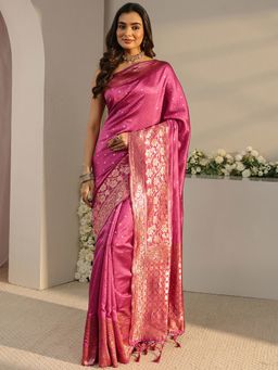Libas - Pink Woven Zari Saree with Unstitched Blouse