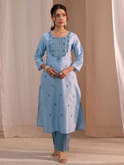Libas - Blue Embroidered Straight Kurta