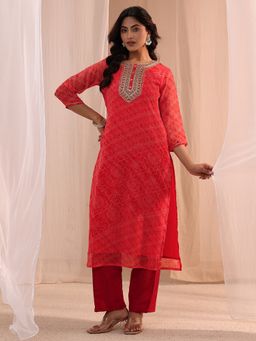 Libas - Pink Embellished/Sequined Straight Kurta