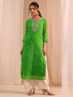 Libas - Green Embellished/Sequined Straight Kurta