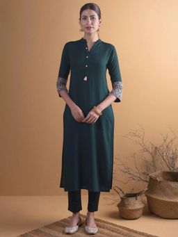 Libas - Green Solid/Plain Straight Kurta (3XL)