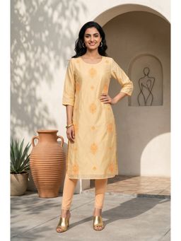 Aurelia - Women’s Yellow Embroidered Chanderi Straight Kurta