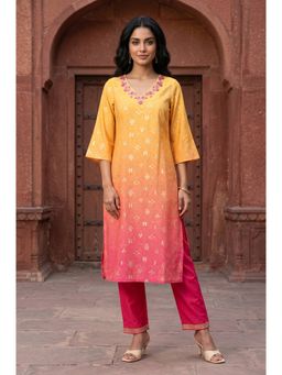 Aurelia - Women’s Mustard Embroidered Sequined Straight Kurta