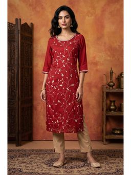 Aurelia - Women’s Maroon Embroidemaroon Straight Kurta