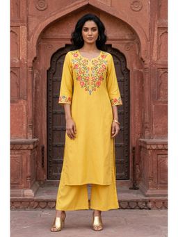Aurelia - Women’s Yellow Embroidered Straight Kurta
