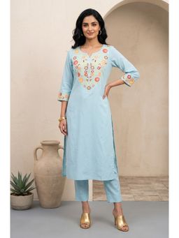Aurelia - Women’s Blue Embroidered Straight Kurta