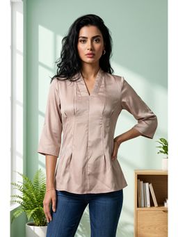 Aurelia - Women’s Grey Solid Yarn Dyed Satin A-Line Top