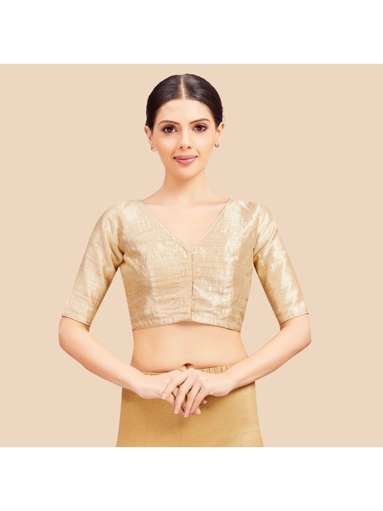 studio shringaar Raw Silk V-Neck Stitched Blouse-picture-24