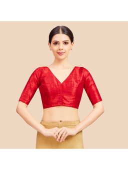 Studio Shringaar - Raw Silk V-Neck Stitched Blouse