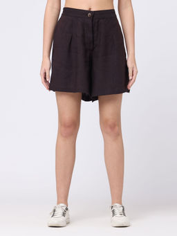 Saltpetre - Women Solid Tencel Coffee Brown Shorts