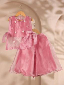 CASA NINOS - Blue Muslin Leheriya Kurta With Palazzo