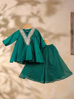 CASA NINOS - Olive Meadow Tassel Kurti With Palazzo