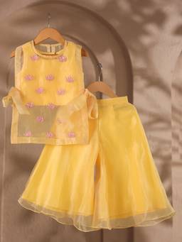 CASA NINOS - Girls Aqua Blue Kota Doriya Tiered Kurta With Palazzo