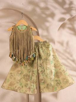 CASA NINOS - Pistachio Lotus Organza Kurti With Palazzo