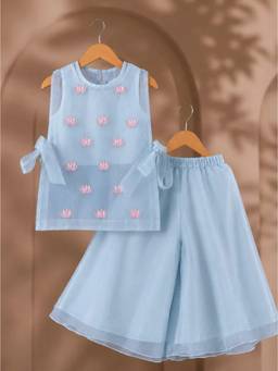CASA NINOS - Blue Blossom Chanderi Kurta With Palazzo