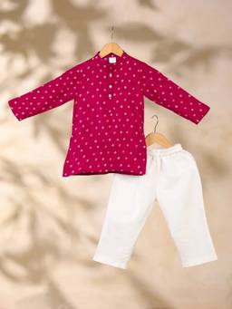 CASA NINOS - Maroon Bandhani Kurta With Pyjama